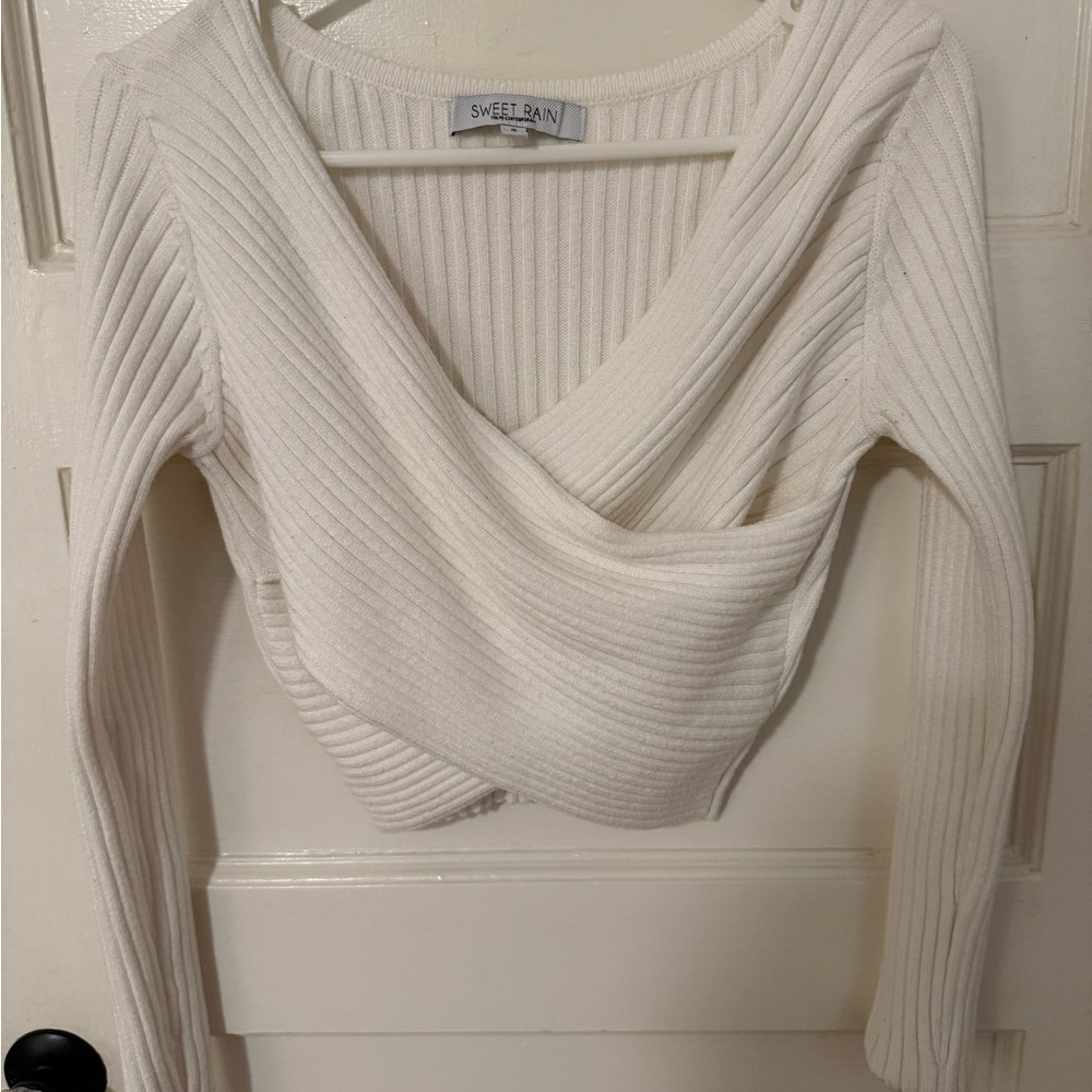 Sweet Rain Off-Shoulder Cream Sweater